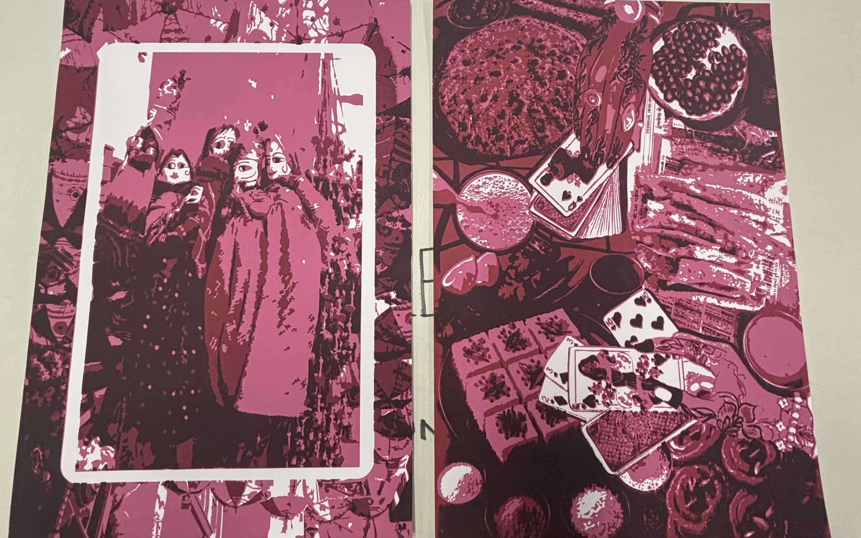 Diptych — meal time and market lane, side by side