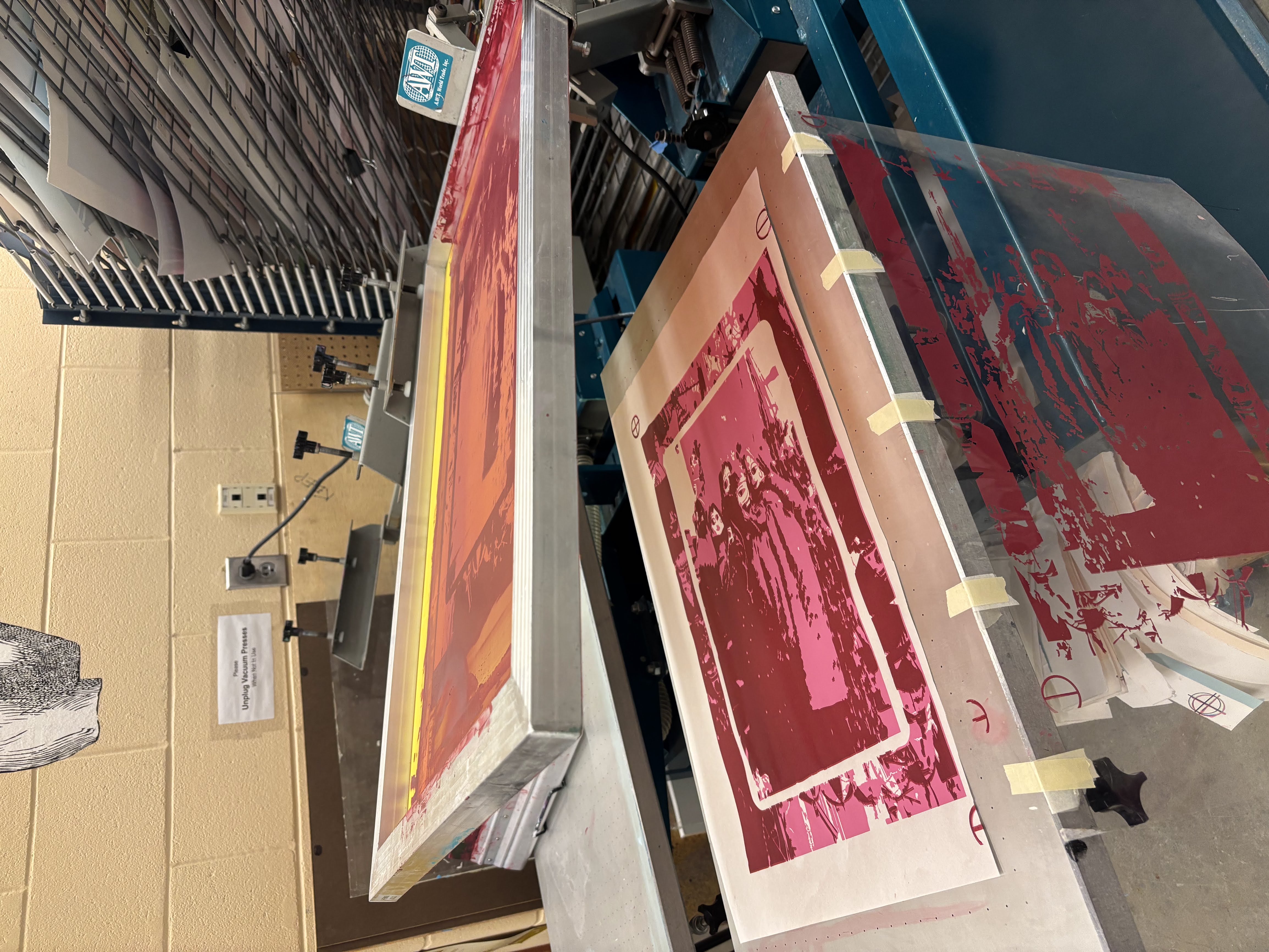 Pulling the second color on the vacuum press